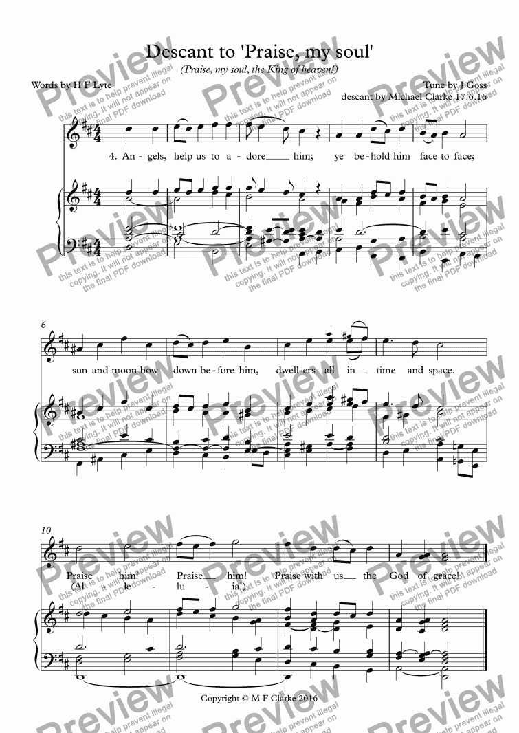 page one of Descant to 'Praise, my soul' (Praise, my soul, the King of heaven!)