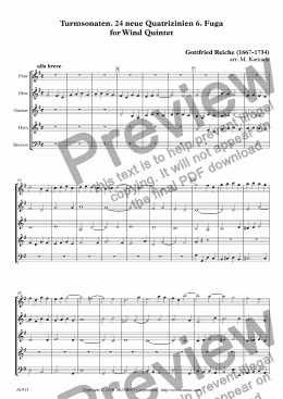 page one of Turmsonaten. 24 neue Quatrizinien 6. Fuga for Wind Quintet