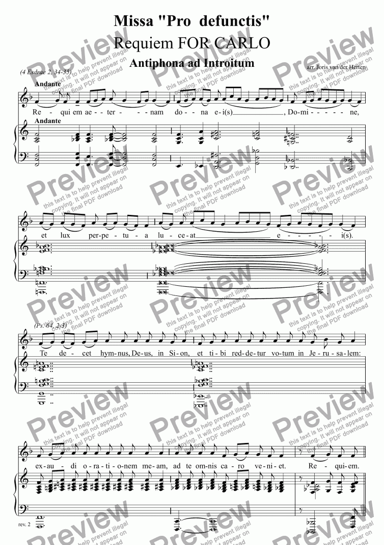 page one of Requiem for Carlo [Gregorian plainchant] (voice+piano)