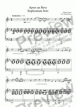 page one of Apres un Reve Euphonium Solo