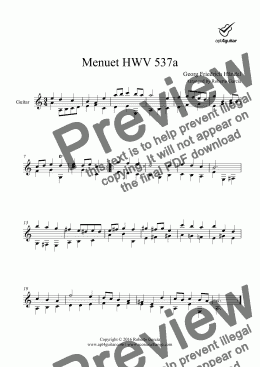 page one of Menuet HWV 537a for solo guitar