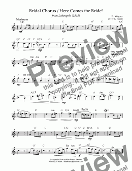 page one of Bridal Chorus / Here Comes the Bride! Lead sheet + guitar chords (C Major)