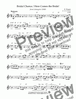 page one of Bridal Chorus / Here Comes the Bride! Lead sheet + guitar chords (Bb Major)