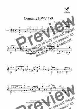page one of Courante HWV 489 for solo guitar