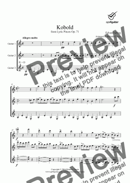 page one of Kobold for guitar trio