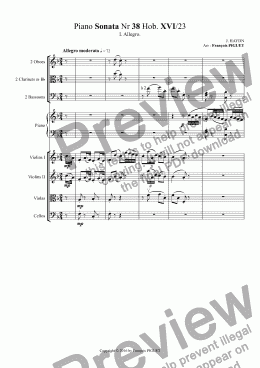 page one of HAYDN Piano Sonata Nr 38 Hob. XVI/23 arranged for piano and orchestra