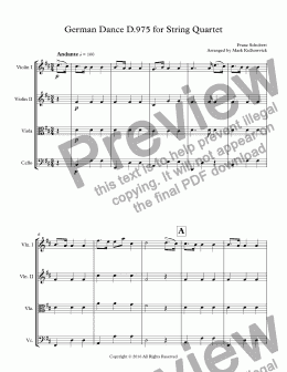 page one of German Dance D.975 for String Quartet