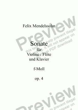 page one of Mendelssohn, Sonate f-Moll op. 4 – Flöte (anstelle Violine)