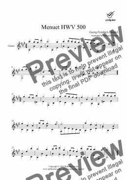 page one of Menuet HWV 500 for solo guitar