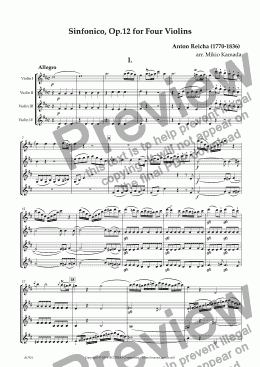 page one of Sinfonico, Op.12 for Four Violins