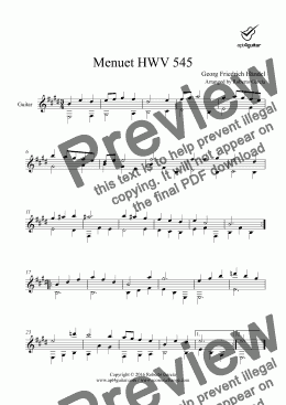 page one of Menuet HWV 545 for solo guitar