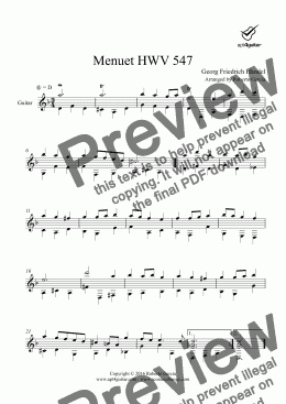 page one of Menuet HWV 547 for solo guitar