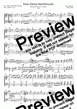 page one of Mozart - Eine kleine Nachtmusik - a little night music - Petite musique de nuit - 1st mt - PDF - Duo duet 二重唱 violin cello
