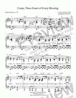 page one of Come, Thou Fount of Every Blessing - Hymn Piano Solo