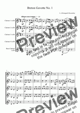 page one of Bourgault-Ducoudray -  Breton Gavotte No. 1 for clarinet quintet (4Bb & Bass).