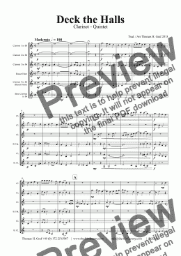 page one of Deck the HallsDeck the halls - Christmas Carol - Polyphonic - Clarinet Quintet 