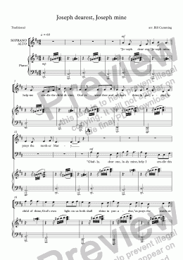 page one of "Joseph dearest, Joseph mine" for SATB choir & piano