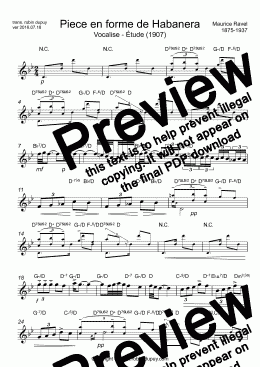 page one of Ravel - Piece en forme de Habanera - PDF - lead sheet Melody + chords