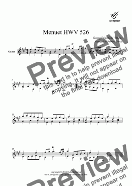 page one of Menuet HWV 526 for solo guitar