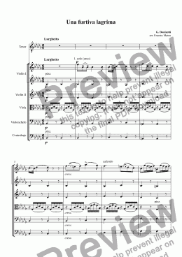 page one of Una furtiva lagrima, for Tenor and String orchestra