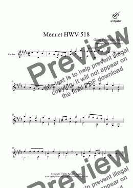 page one of Menuet HWV 518 for solo guitar