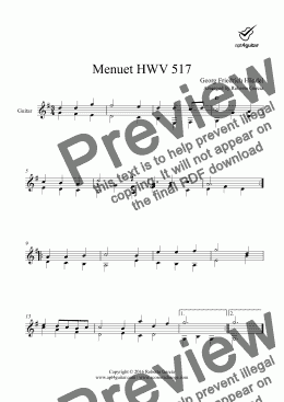 page one of Menuet HWV 517 for solo guitar