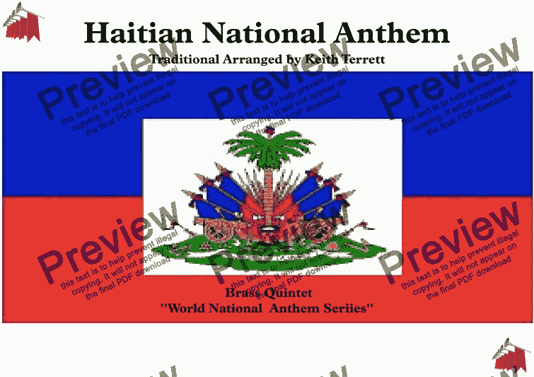 page one of Haitian National Anthem (La Dessalinienne) for Brass Quintet