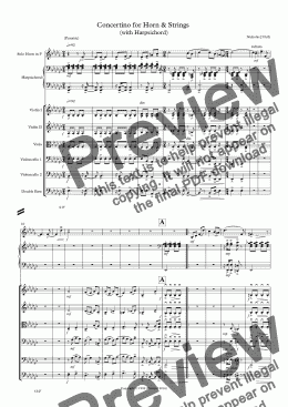 page one of Concertino for Horn & Strings  (with Harpsichord)