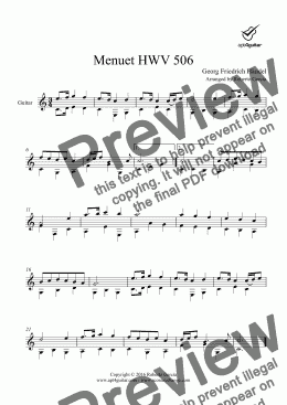 page one of Menuet HWV 506 for solo guitar