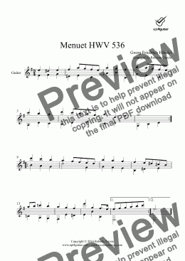 page one of Menuet HWV 536 for solo guitar