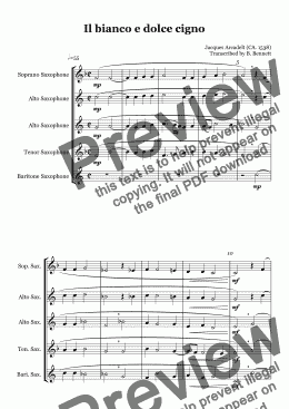 page one of Il bianco e dolce cigno for Saxophone quartet