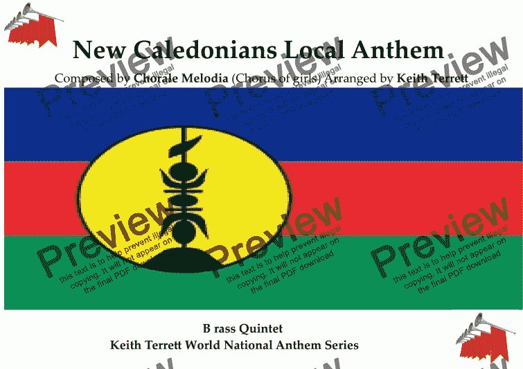 page one of New Caledonians Local Anthem (Hymne de laNouvelle Caledonie) for Brass Quintet