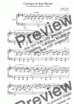 page one of Cantique de Jean Racine piano accompaniment for saxophone quartet
