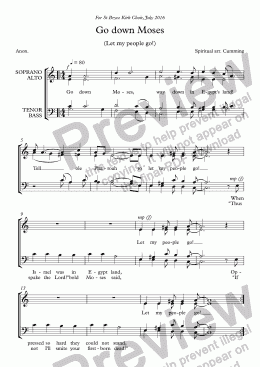 page one of "Go down Moses" for SATB a capella choir