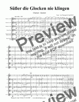 page one of Süßer die Glocken nie klingen - German Christmas Song - Clarinet Quintet 