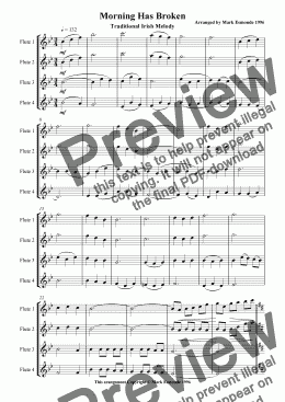 page one of Morning Has Broken, Flute choir/quartet.