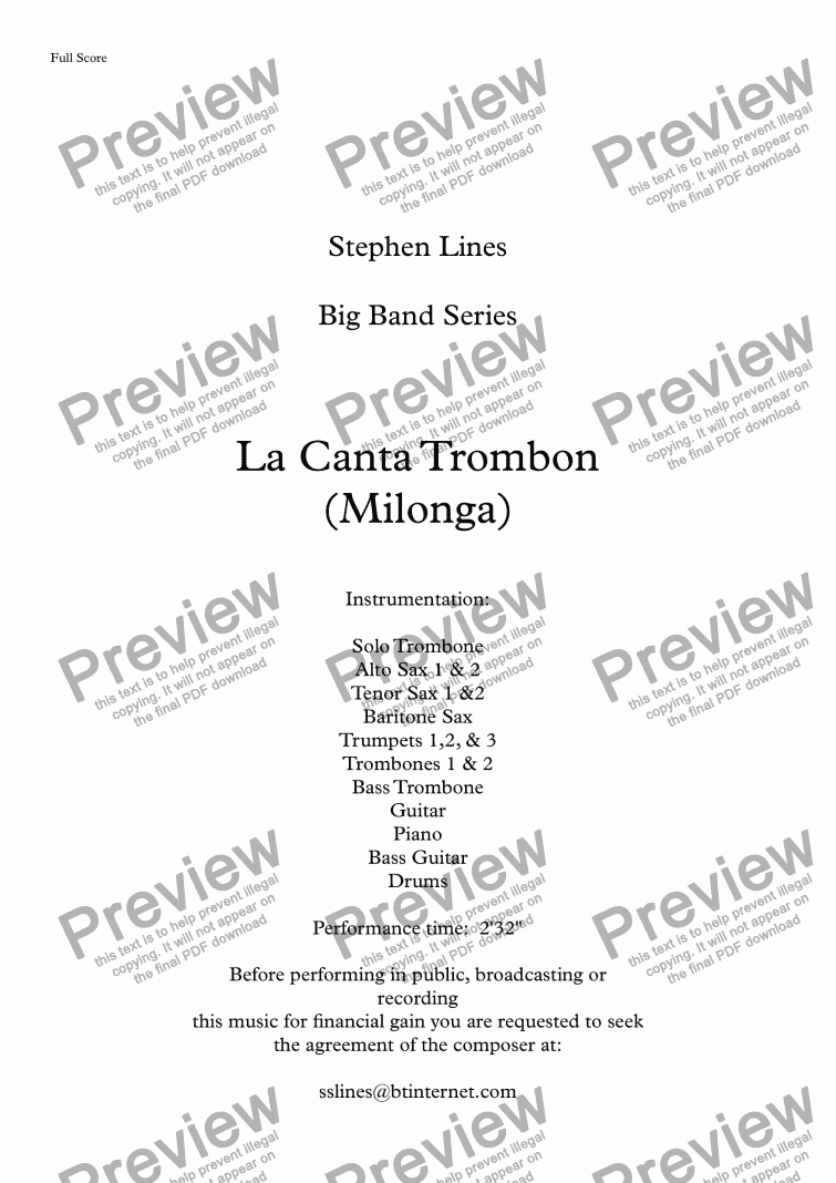 page one of Big Band: La Canta Trombon