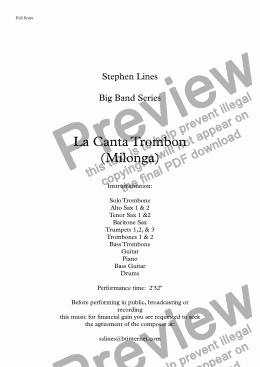page one of Big Band: La Canta Trombon