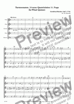 page one of Turmsonaten. 24 neue Quatrizinien 11. Fuga for Wind Quintet