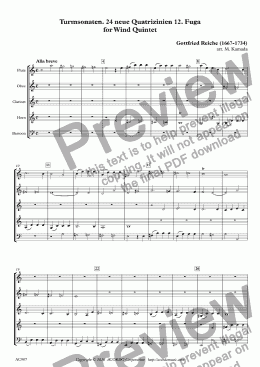 page one of Turmsonaten. 24 neue Quatrizinien 12. Fuga for Wind Quintet
