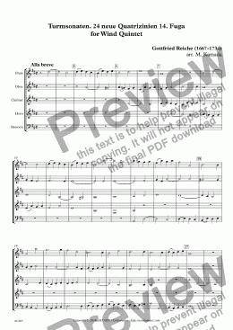page one of Turmsonaten. 24 neue Quatrizinien 14. Fuga for Wind Quintet