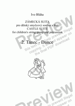 page one of DANCE (Tanec) for children’s string group and percussion (pro dětský smyčcový soubor a bicí)