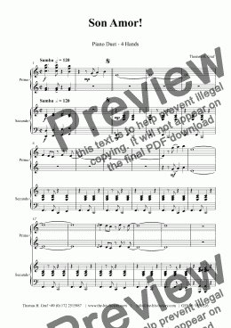 page one of Son amor! - Samba - Piano Duet (4 Hands) 