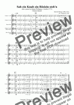 page one of Sah ein Knab ein Roeslein stehn - German Folk Song - Clarinet Quartet 
