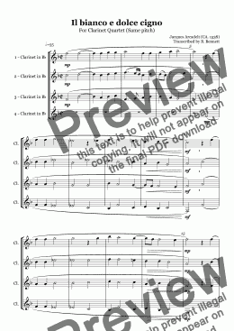 page one of Il bianco e dolce cigno for Same pitch Clarinet Quartet