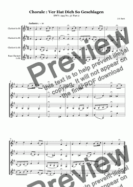page one of Chorale 37: Ver Hat Dich So Geschlagen for Clarinet Quartet SSSB
