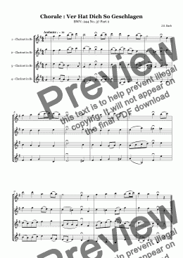 page one of Chorale 37: Ver Hat Dich So Geschlagen SSSS Clarinet Quartet