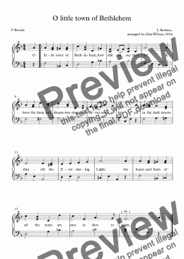 page one of O little town of Bethlehem (easy piano version)