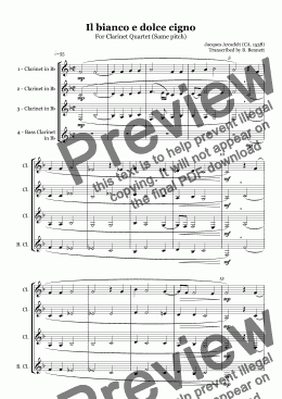page one of Il bianco e dolce cigno - Clarinet Quartet SSSB