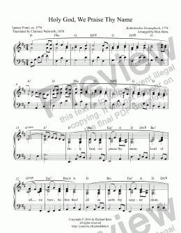 page one of Holy God, We Praise Thy Name - Hymn Piano Solo